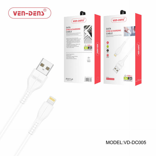 Ven-Dens 2A Type-A to Lightning Data and Charging USB Cable - 2 Metre
